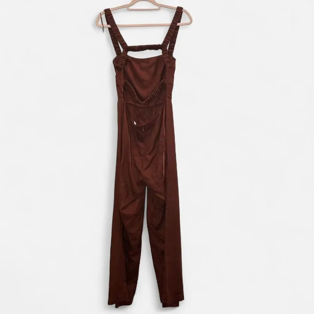 Reformation Harlow Linen Jumpsuit Size 4 | Brown Sustainable Minimal Chic